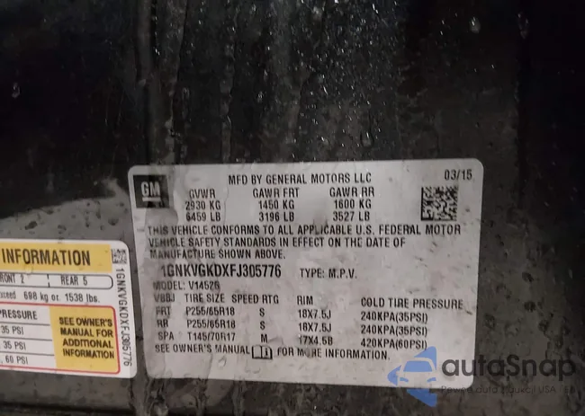 1GNKVGKDXFJ305776: 44273964