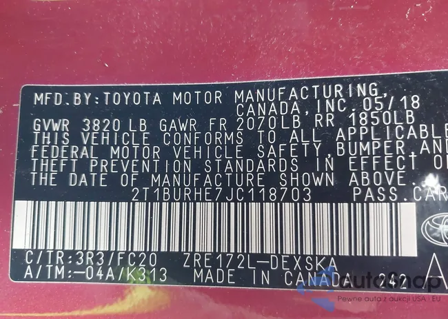 2T1BURHE7JC118703: 44275563