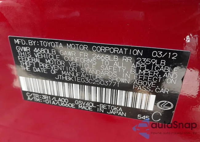 JTHBK1EG3C2503771: 44276260