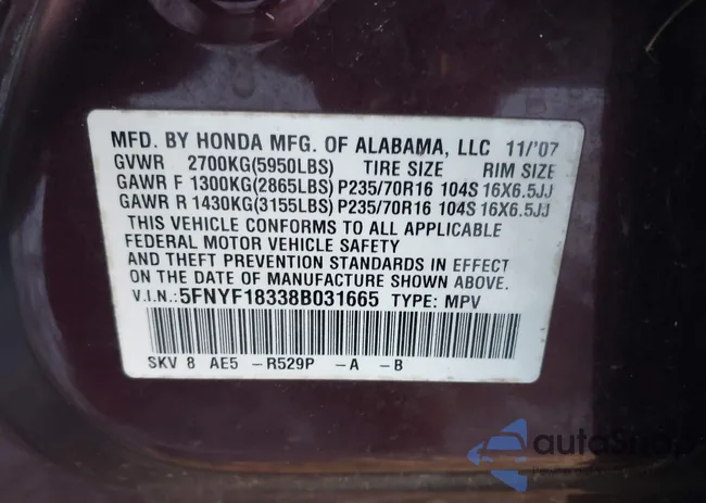 5FNYF18338B031665: 44276337