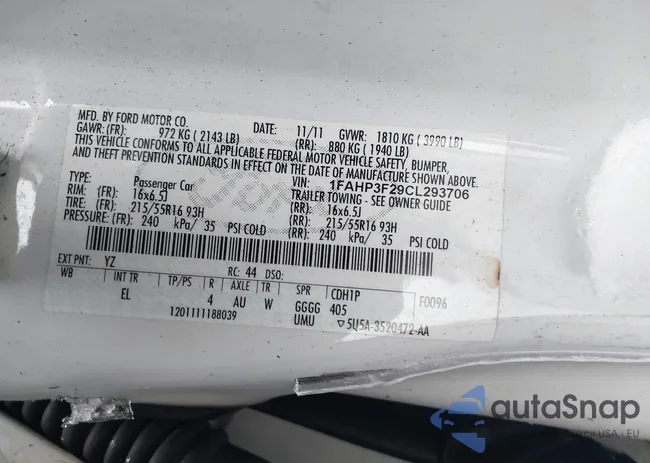 1FAHP3F29CL293706: 44276345