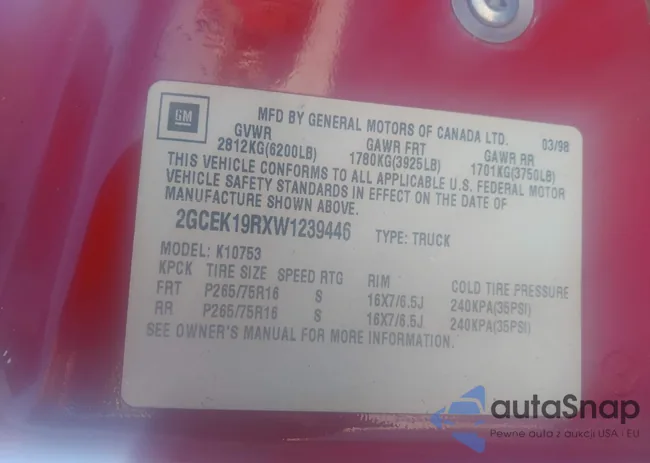 2GCEK19RXW1239446: 44277110