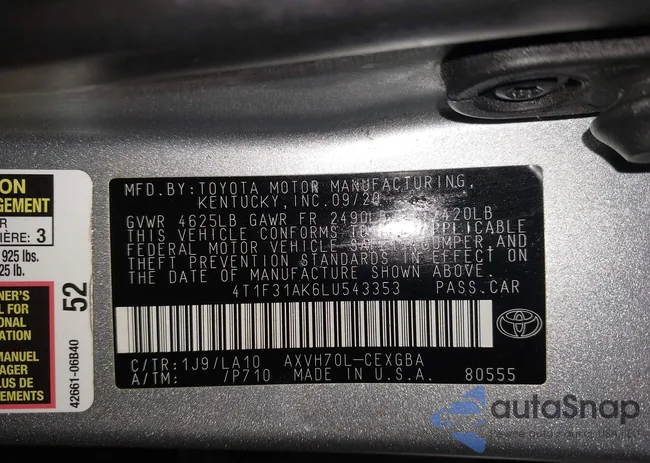 4T1F31AK6LU543353: 44277604