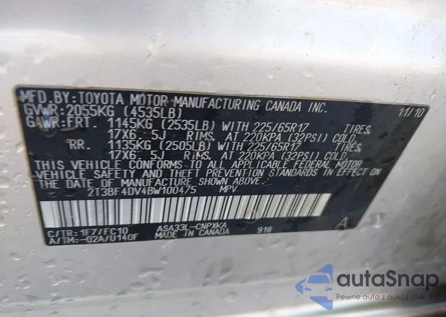 2T3BF4DV4BW100475: 44277657