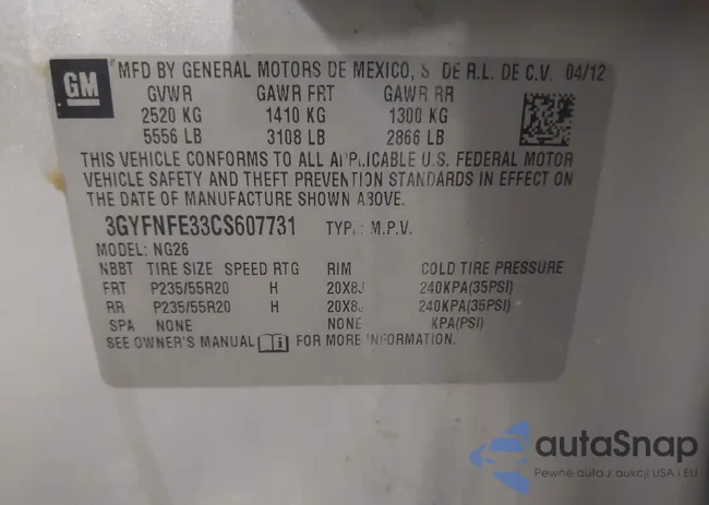 3GYFNFE33CS607731: 44276901