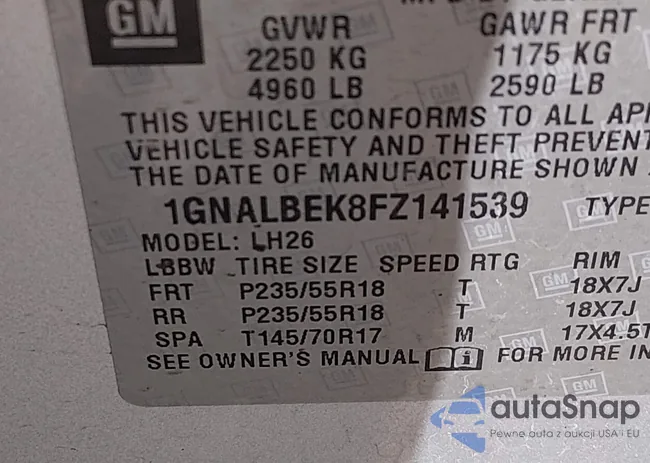 1GNALBEK8FZ141539: 44278354