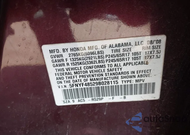 5FNYF48529B028115: 44277789