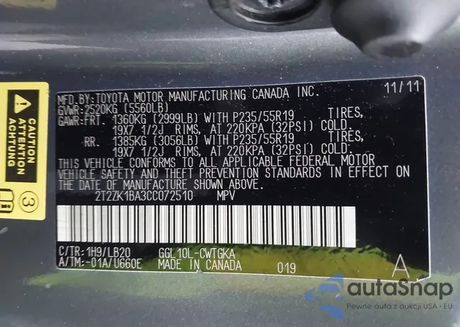 2T2ZK1BA3CC072510: 44277832