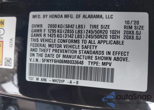 5FNYF6H06MB033648: 44279540