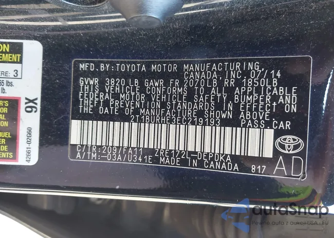 2T1BURHE3EC219193: 44278875