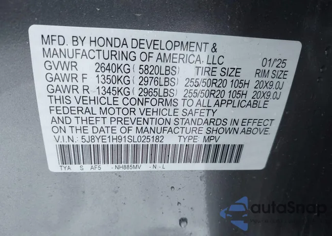 5J8YE1H91SL025182: 44280285