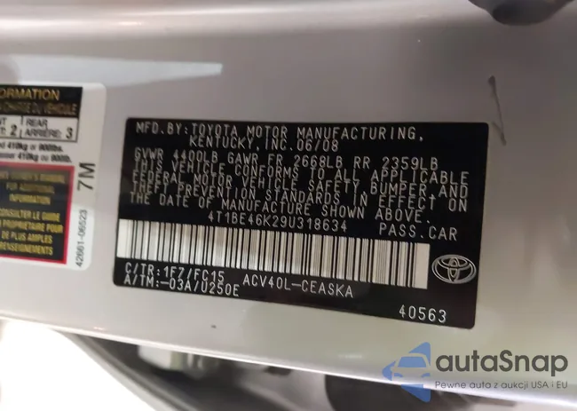 4T1BE46K29U318634: 44280342