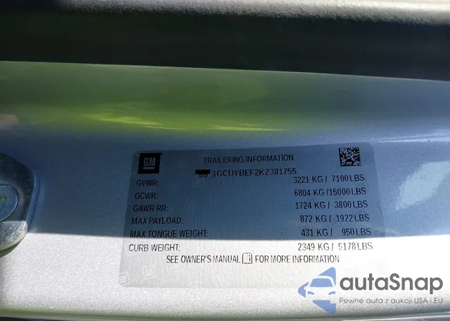 1GCUYBEF2KZ381755: 44280345