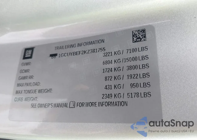 1GCUYBEF2KZ381755: 44280345