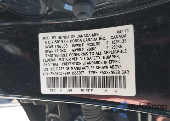 2HGFC2F84KH555267: 44280616