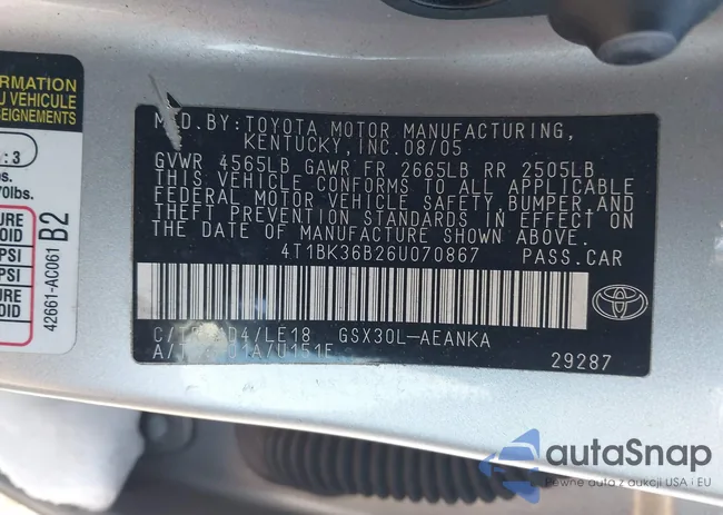 4T1BK36B26U070867: 44279681