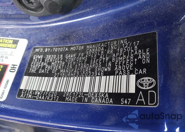 2T1BURHE2JC033946: 44281198