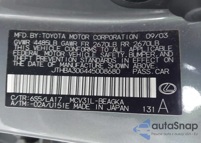 JTHBA30G445008680: 44281529