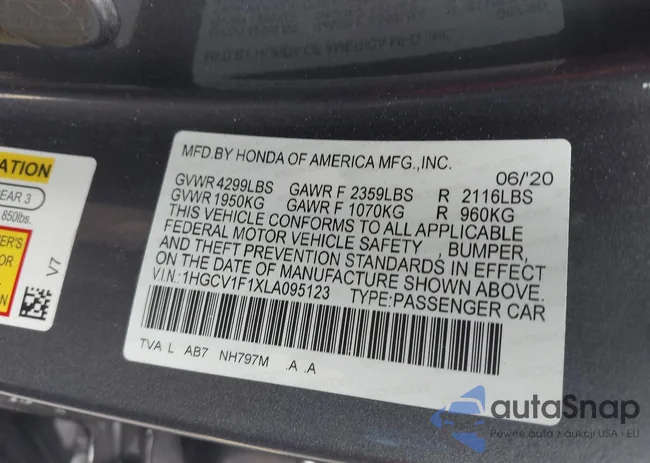 1HGCV1F1XLA095123: 44281581