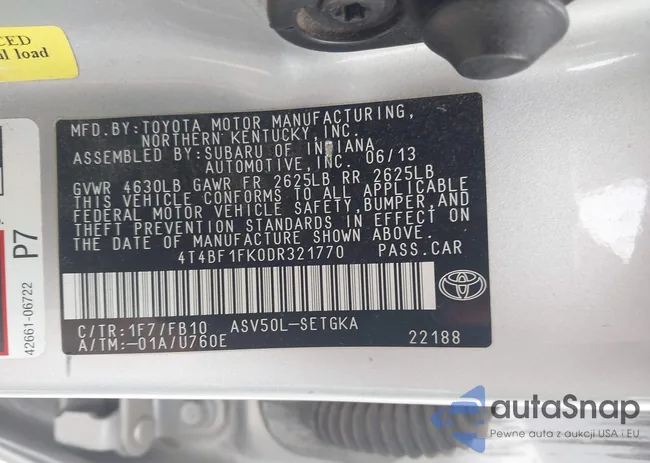 4T4BF1FK0DR321770: 44280800