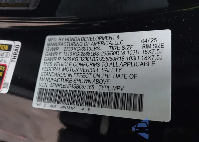 5FNRL6H64SB067165: 44280878