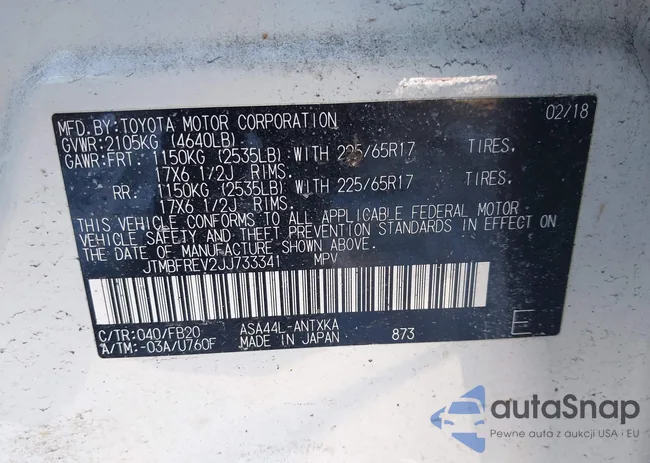 JTMBFREV2JJ733341: 44281004