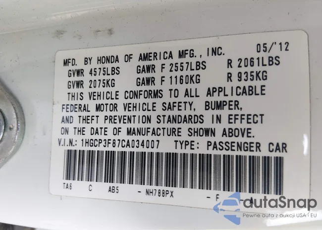 1HGCP3F87CA034007: 44281909