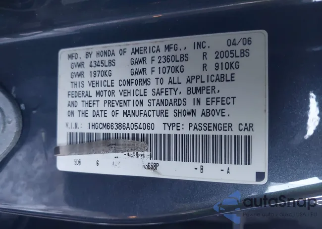 1HGCM66386A054060: 44283265