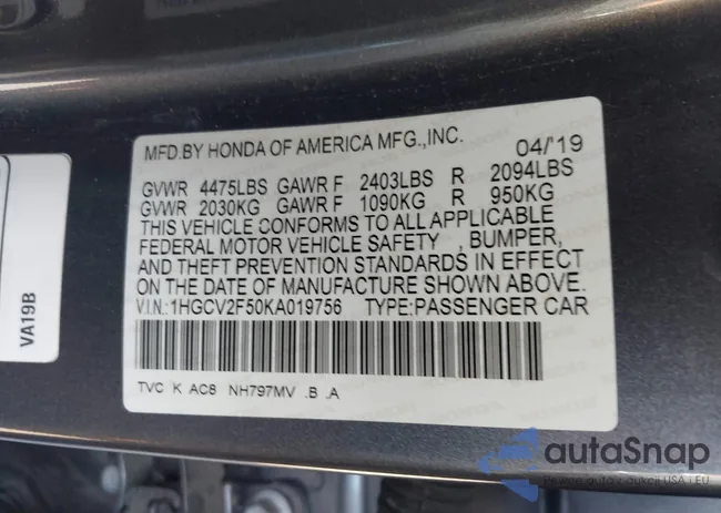 1HGCV2F50KA019756: 44283553