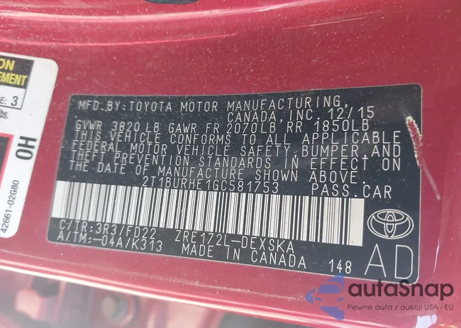 2T1BURHE1GC581753: 44282689