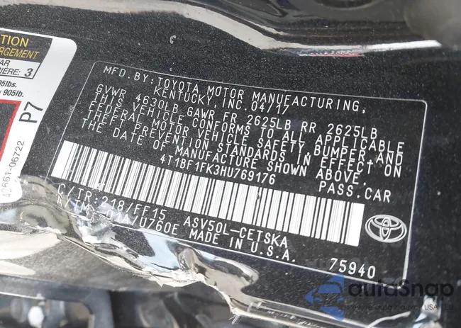 4T1BF1FK3HU769176: 44282900