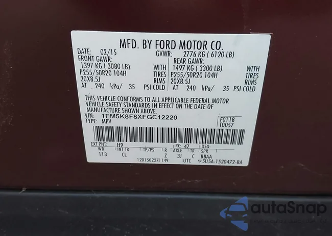 1FM5K8F8XFGC12220: 44284181