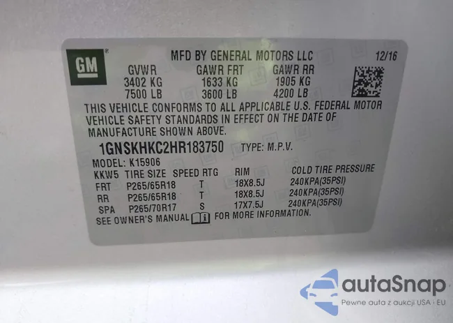 1GNSKHKC2HR183750: 44284350