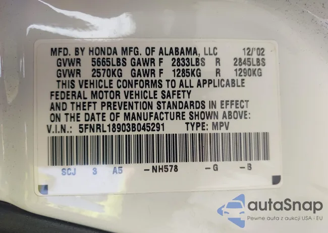 5FNRL18903B045291: 44284463