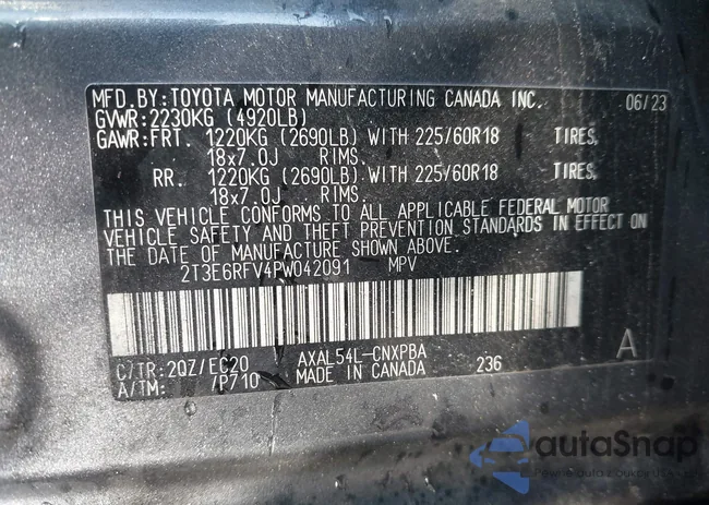 2T3E6RFV4PW042091: 44284499