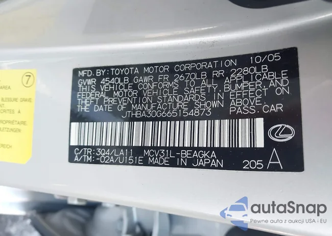 JTHBA30G665154873: 44284534