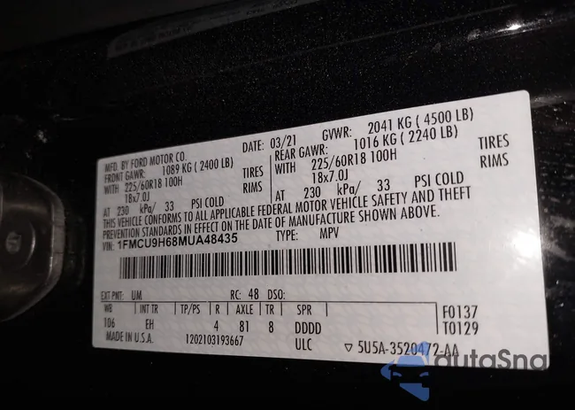 1FMCU9H68MUA48435: 44283678