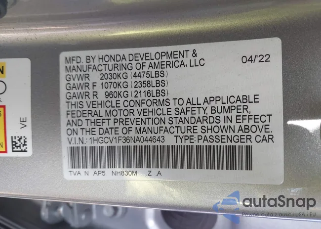 1HGCV1F36NA044643: 44283797