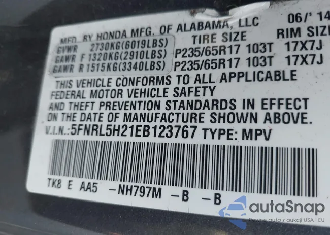 5FNRL5H21EB123767: 44283945