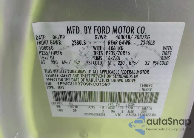 1FMCU93709KC81597: 44284002