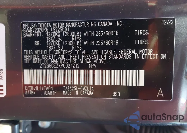 2T2GGCEZXPC021212: 44284062