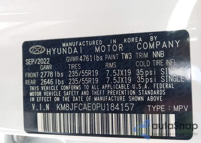 KM8JFCAE0PU184157: 44285295