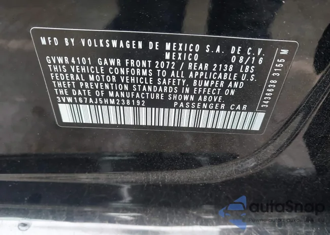 3VW167AJ5HM238192: 44285442