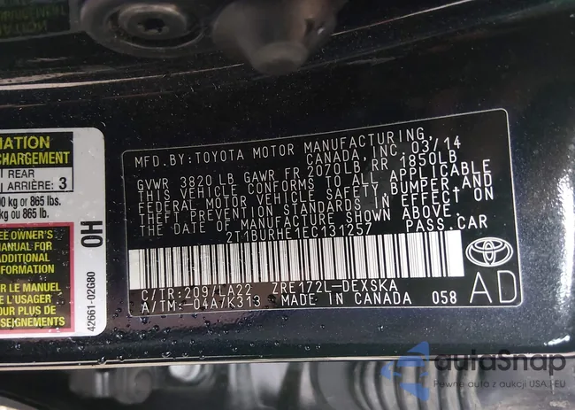 2T1BURHE1EC131257: 44285457