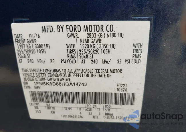 1FM5K8D88HGA14743: 44285654