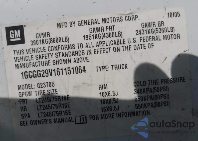 1GCGG29V161151064: 44284671