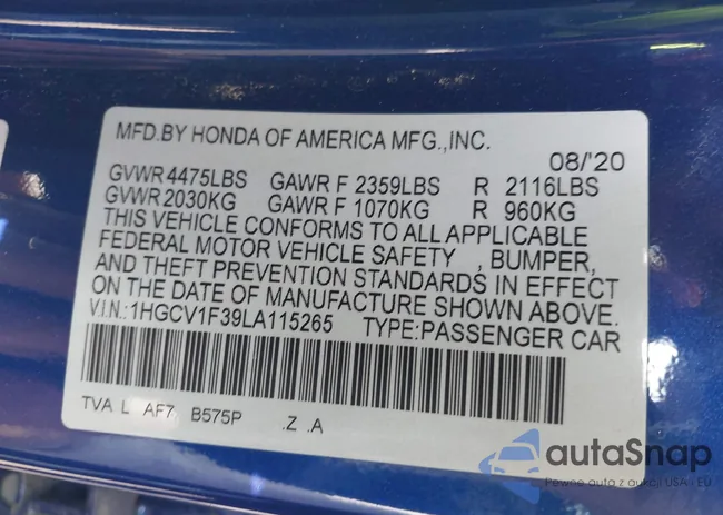 1HGCV1F39LA115265: 44284958