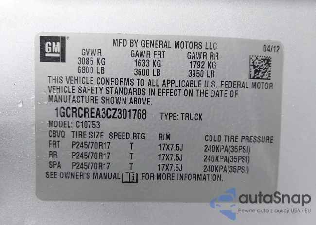 1GCRCREA3CZ301768: 44286091