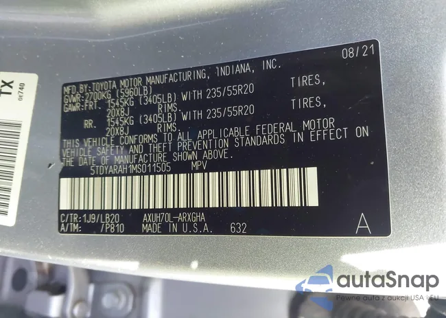 5TDYARAH1MS011505: 44286201