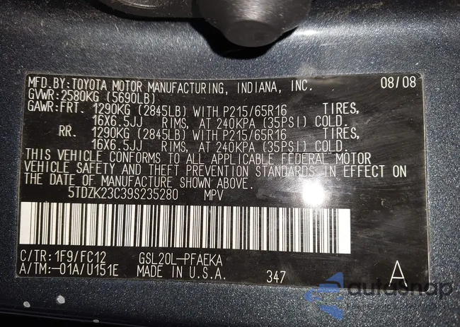 5TDZK23C39S235280: 44286424